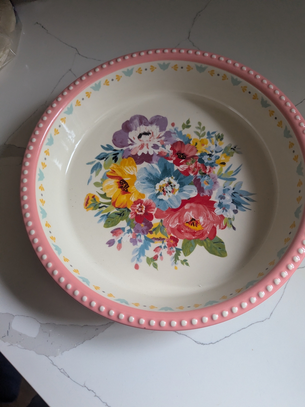 The Pioneer Woman Sweet Rose Gingham Pie Plate 9" Pink Check Floral Ceramic Dish